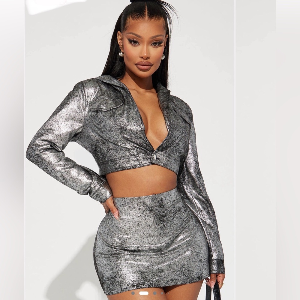 Fashion Nova Metallic Silver Two-Piece Set